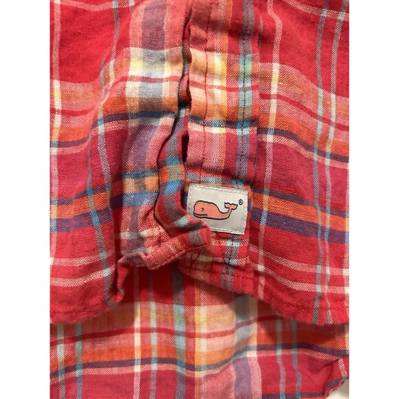 Vineyard Vines Slim Fit Whale Shirt Men's Medium Pink Linen Plaid Murray Style - Picture 3 of 4